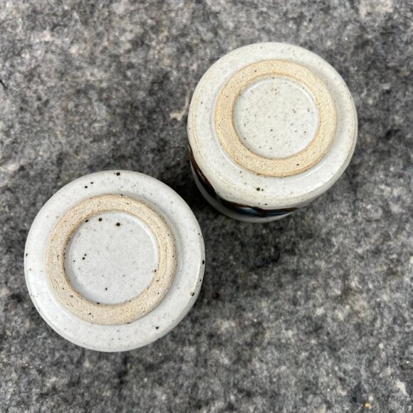 VTG Pair of Otagiri Speckled Leaf Print Japanese Stoneware Tea Cups Stackable - Picture 4 of 11
